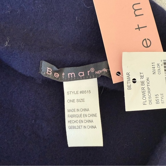 BETMAR New York Wool Blend Navy Blue Flower Beret French Hat Winter Fall Classic - Picture 6 of 9